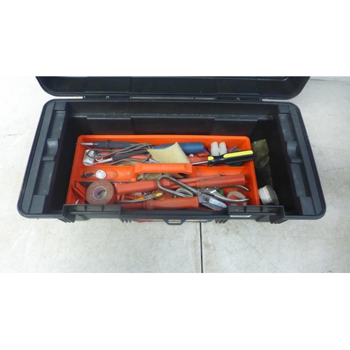 5017 - Three plastic toolboxes containing an assortment of handtools including a good selection of wood tur... 