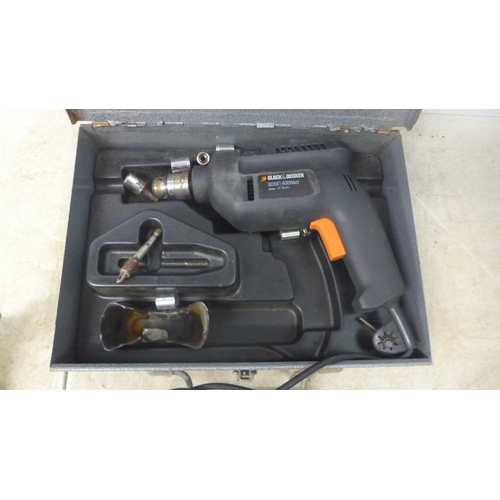 5033 - A Black and Decker BD561, 240V, 400W hammer drill in metal case with a Wolf WD4.A ½