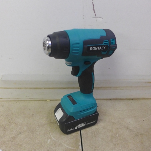 5041 - A Rontaly 18V heat gun with 2 x 18V 5.5Ah batteries and heat gun attachments