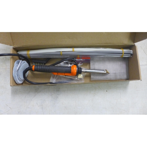 5055 - A portable 240V soldering iron with a quantity of solder, a GP-Pointers metal detector and a pair of... 