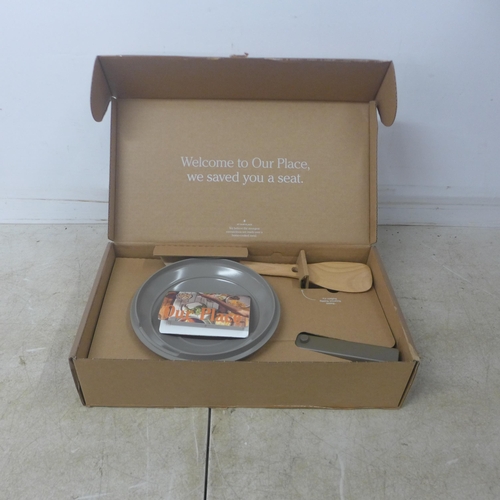 5075 - An Our Place Mini Always pan with lid and wooden spatula in dark taupe