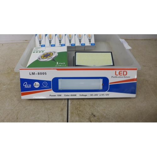 5110 - A quantity of lighting including solar ground lights, 6 LED candle bulbs, an LED purification filter... 