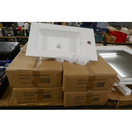 5316 - 5 boxed white ceramic slim-line basins