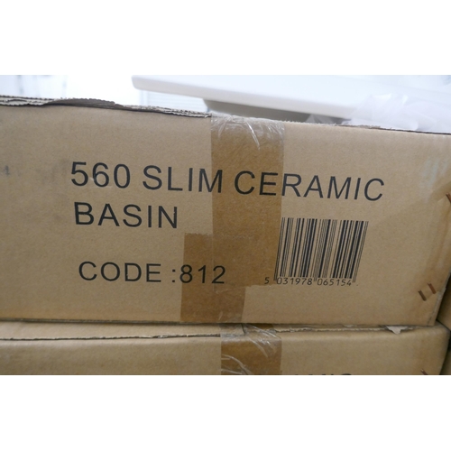 5316 - 5 boxed white ceramic slim-line basins