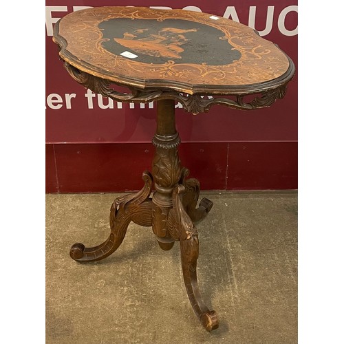 87 - A 19th Century Black Forest marquetry inlaid mahogany tripod occasional table