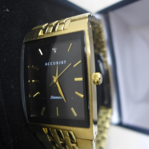 5103 - An Accurist gents analogue watch, square face with diamond at 12.00, gold finish, unused