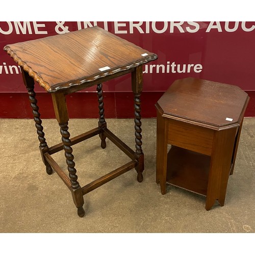 116 - An early 20th Century oak barleytwist occasional table and an oak sewing box