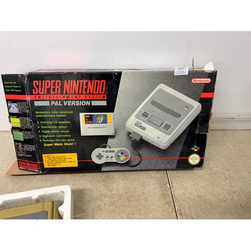 5117 - A Super Nintendo entertainment system with original box, power cable, wired controller and Super Mar... 