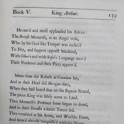 2025 - One volume; 'King Arthur. An Heroick Poem. In Twelve Books, by Richard Blackmore MD', printed in 169... 