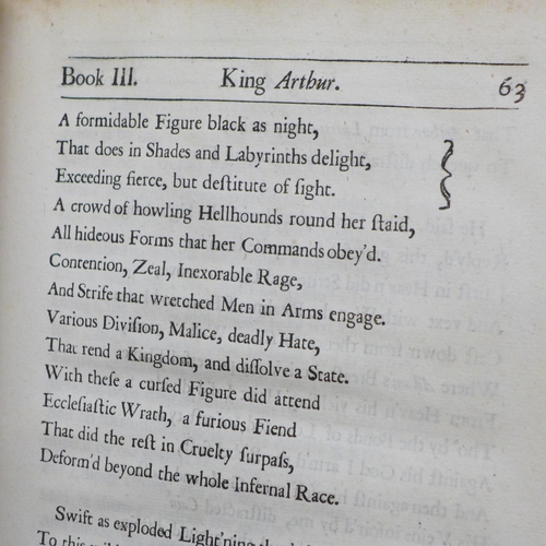 2025 - One volume; 'King Arthur. An Heroick Poem. In Twelve Books, by Richard Blackmore MD', printed in 169... 