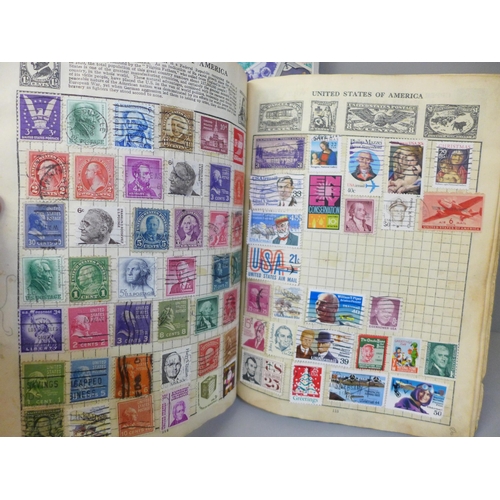 2056 - A collection of stamp albums containing worldwide stamps, commemorative crowns and a Days Gone model... 