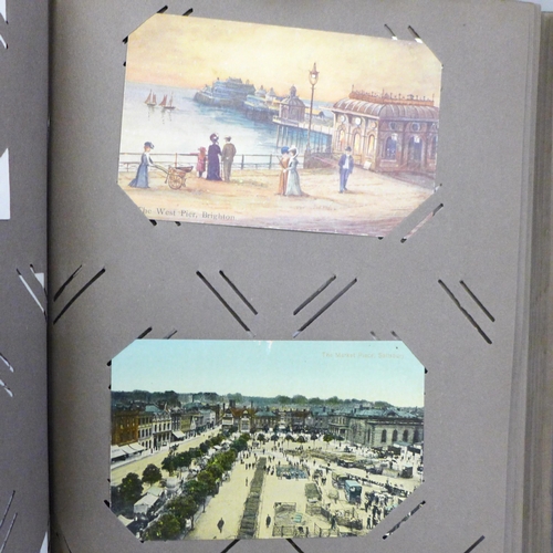 2064A - Postcards; a vintage postcard album and contents, 98 cards