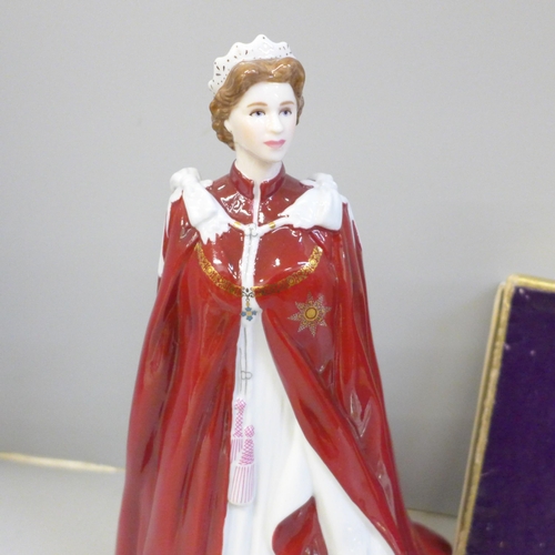 2075 - A Royal Doulton figure of Queen Elizabeth II to commemorate her 80th birthday, a Wedgwood plate comm... 