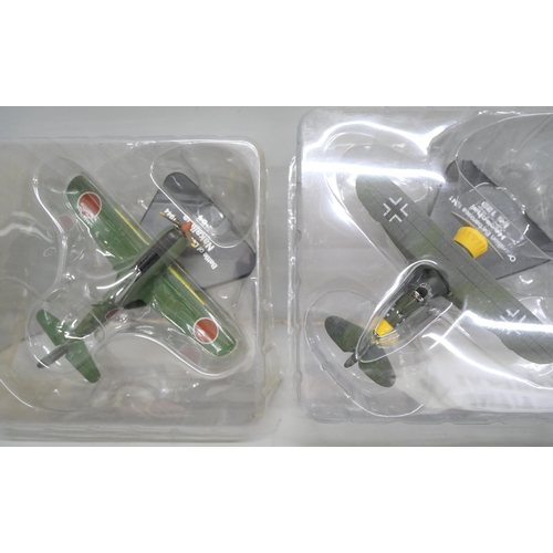 2099 - A collection of boxed die-cast military aircraft with extra presentation stands and two Lancaster Bo... 