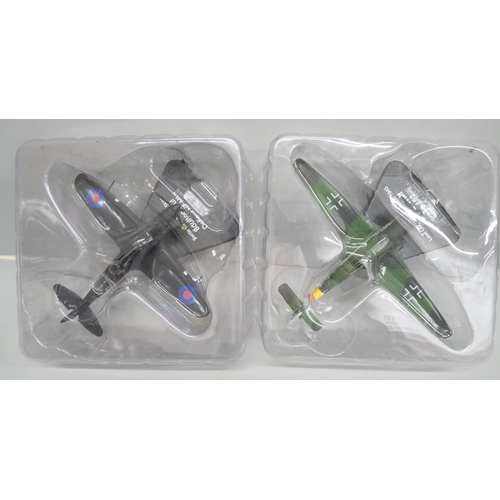 2099 - A collection of boxed die-cast military aircraft with extra presentation stands and two Lancaster Bo... 