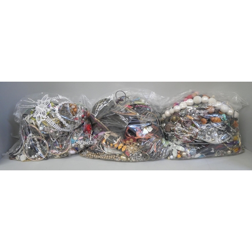 2108 - Three bags of costume jewellery