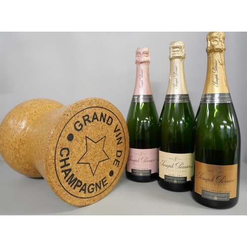 2142 - Three display bottles for Joseph Perrier champagne and a large cork shop display model