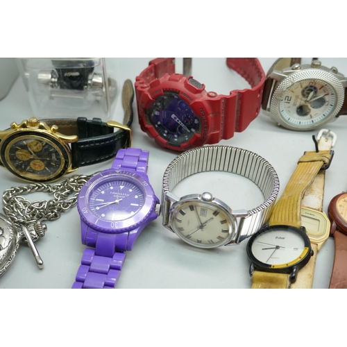 2208 - A collection of wristwatches including Casio G-Shock, Lorus, Smiths, Pulsar, Timex, etc., together w... 