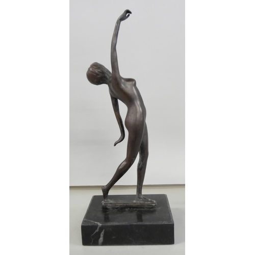 2227 - A 20th century Art Deco style bronze nude on a marble plinth, after Noke, 28cm