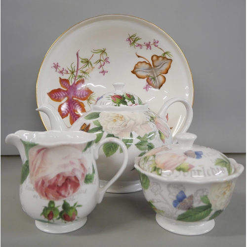 2232 - A collection of Royal Worcester comprising a teapot, milk jug, sugar bowl, same pattern and a shallo... 