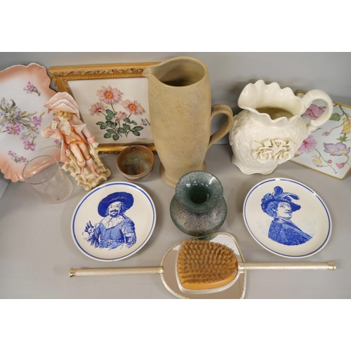 2246 - Two jugs, two Delft plates, an iridescent glass vase, etc.  **PLEASE NOTE THIS LOT IS NOT ELIGIBLE F... 