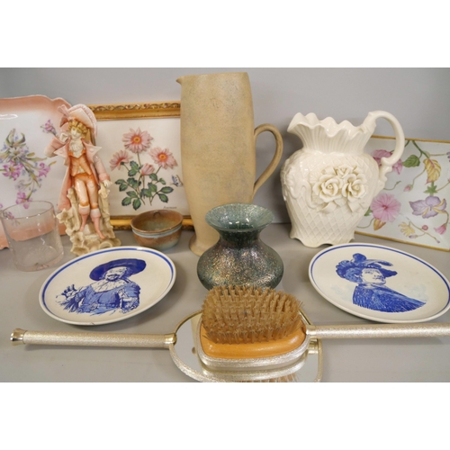 2246 - Two jugs, two Delft plates, an iridescent glass vase, etc.  **PLEASE NOTE THIS LOT IS NOT ELIGIBLE F... 