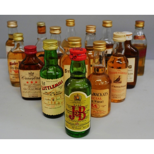 2249 - Two boxes of vintage alcohol miniatures, whiskies, with Whyte & Mackay plaque and a Jim Beam mirror,... 