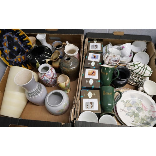 2263 - A Poole Pottery Delphis dish, fine bone china plates and boxed sets of mugs, etc., including a pair ... 