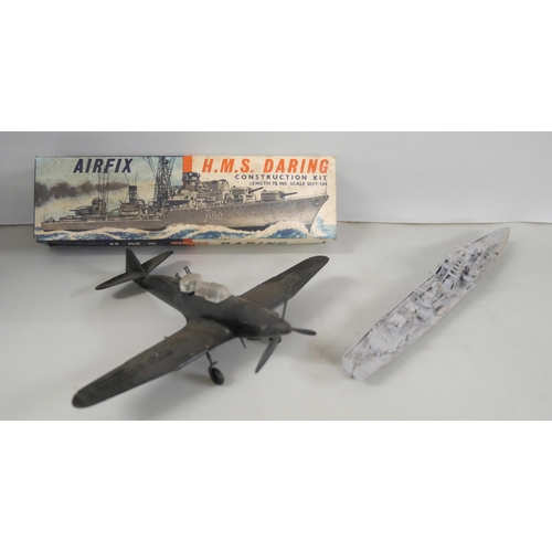 2265 - A collection of model buildings, part built vehicles, ships, box for Airfix Rotodyne and other parts... 