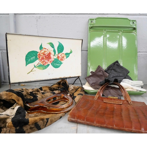 2268 - A collection of ladies gloves, vintage bags, a 1950s kitchen rack and a magazine rack **PLEASE NOTE ... 