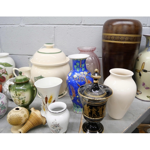 2271 - A collection of decorative vases, jugs, sculptures, bread crock, etc. **PLEASE NOTE THIS LOT IS NOT ... 