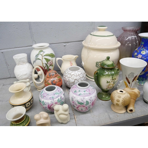 2271 - A collection of decorative vases, jugs, sculptures, bread crock, etc. **PLEASE NOTE THIS LOT IS NOT ... 