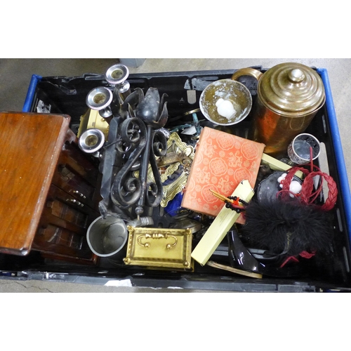 2284 - Two boxes of metalware, two ceiling lights, jewellery cabinet, etc. **PLEASE NOTE THIS LOT IS NOT EL... 