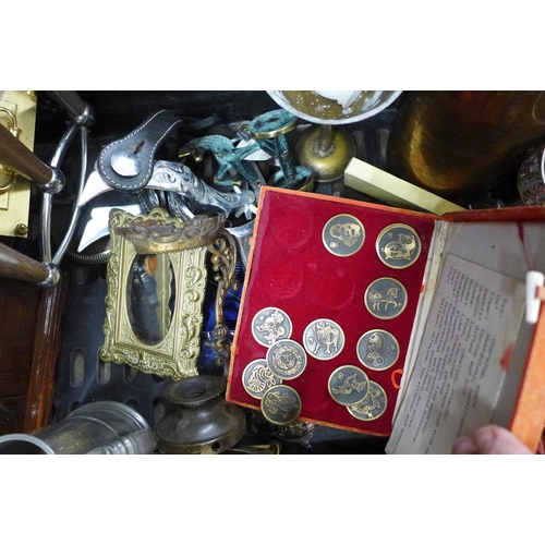 2284 - Two boxes of metalware, two ceiling lights, jewellery cabinet, etc. **PLEASE NOTE THIS LOT IS NOT EL... 