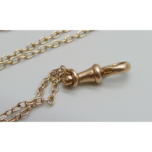 7012 - A Victorian 9ct gold long guard chain, 10g