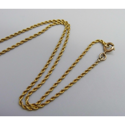 7015 - A 9ct gold rope chain necklace, 3.2g, 36cm