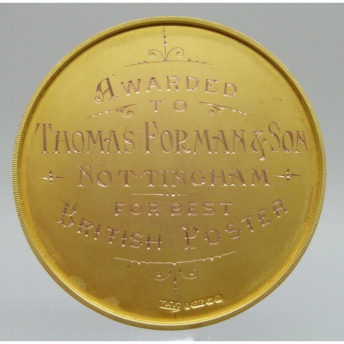 7025 - A hallmarked 9ct gold medallion, 1914, International Advertising Exhibition London, with inscription... 