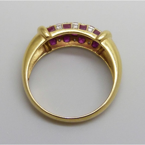 7063 - An 18ct gold, ruby and diamond ring, 4.7g, P/Q