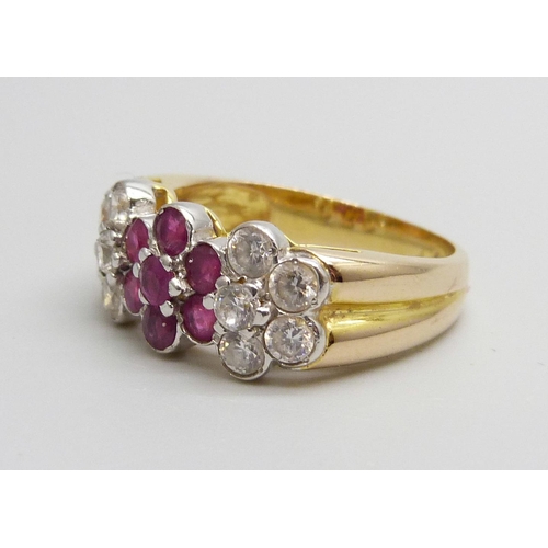 7070 - A 14ct gold, ruby and zircon dress ring, marked 585, 5g, P