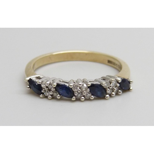 7076 - A gold, four sapphire and twelve diamond ring, 1.9g, L