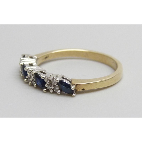 7076 - A gold, four sapphire and twelve diamond ring, 1.9g, L