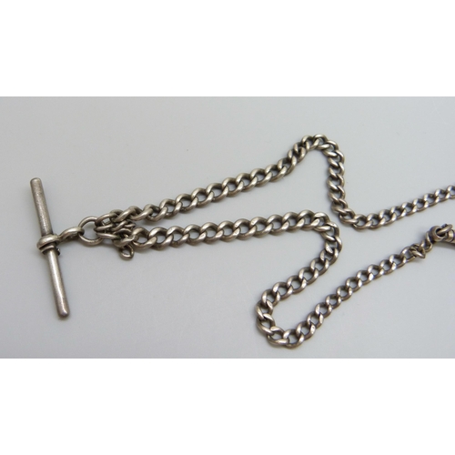 7096 - A silver double Albert chain, 24g, 37cm