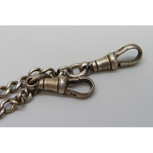 7096 - A silver double Albert chain, 24g, 37cm