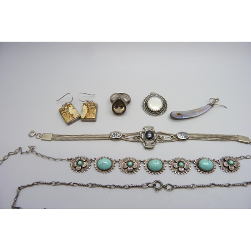 7137 - A silver ring, silver earrings and a collection of white metal jewellery