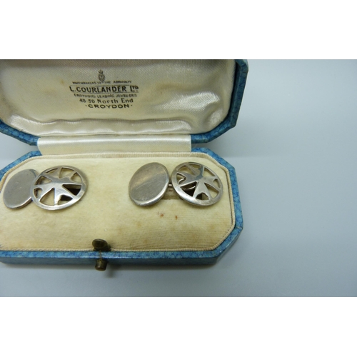 7144 - A pair of Maltese Cross .917 silver cufflinks, cased