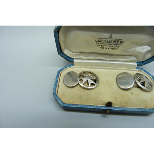 7144 - A pair of Maltese Cross .917 silver cufflinks, cased