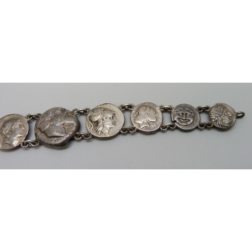 7145 - A coin bracelet including Roman, 37g, 17.5cm