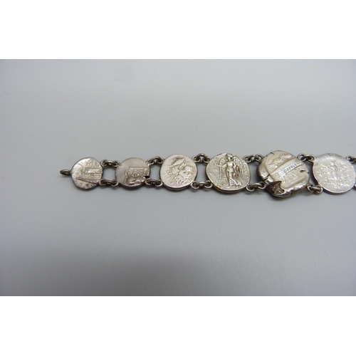 7145 - A coin bracelet including Roman, 37g, 17.5cm