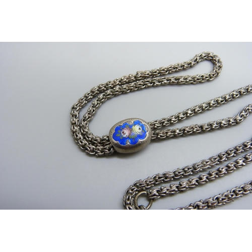 7146 - A white metal rope chain with an enamelled stopper (enamel a/f), 68g