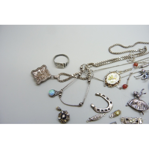 7151 - A collection of silver and white metal jewellery including a German Brutalist silver pendant, 76g